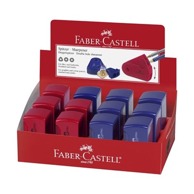 Точилка Faber-Castell с контейнером Sleeve 2 отверстия, красный/синий