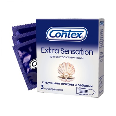 Презервативы Contex Extra Sensation с крупными точками и ребрами (3 шт. в упаковке)