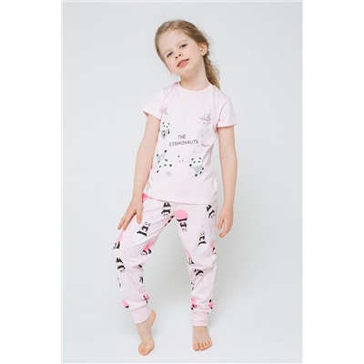 Пижама для девочки Crockid К 1526 нежно-розовый + панды в космосе