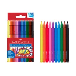 Фломастеры 10 цветов Faber-Castell Grip 1553 трёхгранный корпус с массажными шашечками, ударопрочный наконечник