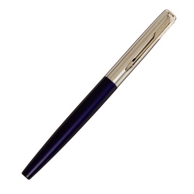 Ручка подарочная перьевая в кожзам футляре, корпус синий с серебром