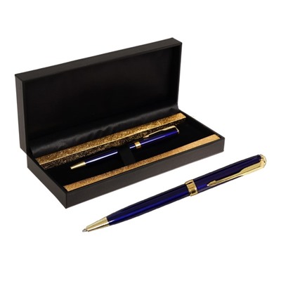 Ручка подарочная шариковая Calligrata, в кожзам футляре ПБ S, поворотная, корпус синий с золотом