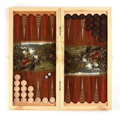 Нарды "Бой казаков на реке", деревянная доска 50 х 50 см, с полем для игры в шашки