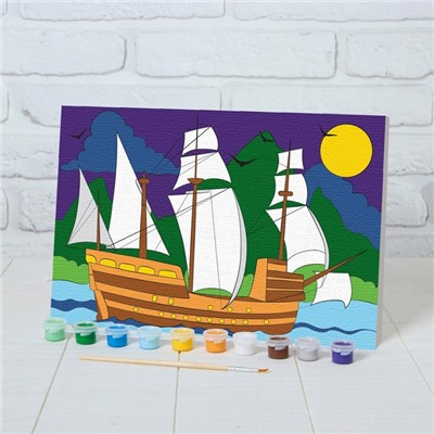 Картина по номерам «Корабль в море» 20×30 см
