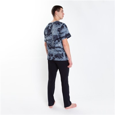 Комплект домашний мужской (футболка/брюки), цвет серый/чёрный, размер 52
