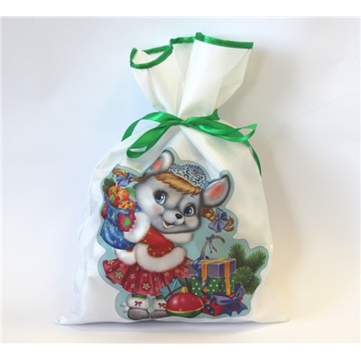 Новогодний мешок для конфет и подарков 30х40 см. Мышка