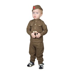 Костюм военного для мальчика: гимнастёрка, галифе, пилотка, трикотаж, хлопок 100%, рост 86 см, 1-2 года