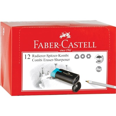 Точилка пластиковая с ластиком Faber-Castell Combi, 1 отверстие, контейнер, МИКС