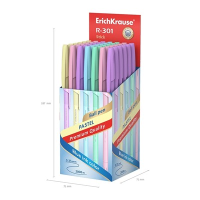 Ручка шариковая ErichKrause R-301 Pastel Stick, узел 0.7 мм, чернила синие