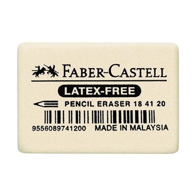 Ластик Faber-Castell, 40 х 27 х 13 мм, каучук, для графитных и цветных карандашей, белый