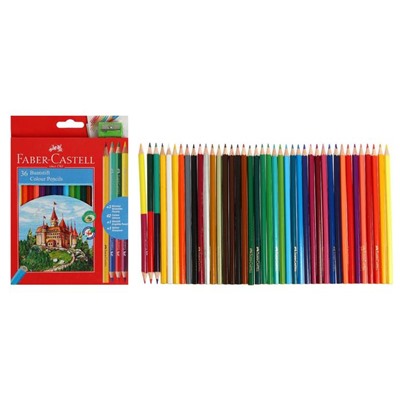 Карандаши 36 цветов Faber-Castell "Замок" шестигранный корпус + 3 двухцветных карандаша + чернографитный карандаш + точилка