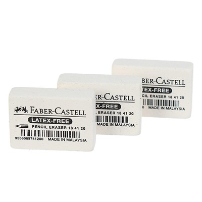 Ластик Faber-Castell, 40 х 27 х 13 мм, каучук, для графитных и цветных карандашей, белый