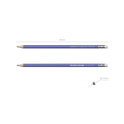 Набор чернографитных карандашей с ластиком 4 штуки ErichKrause "Grafica 101", HB, грифель d=2.2 мм, дерево, шестигранные в блистере, синий корпус