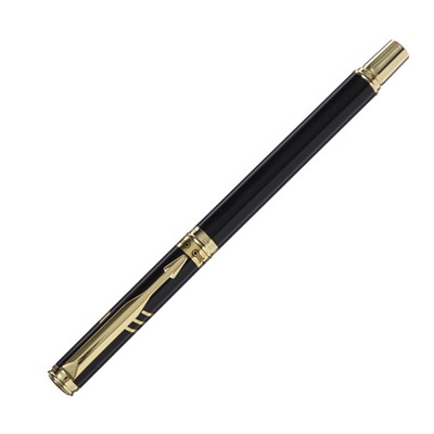 Ручка подарочная роллер в кожзам футляре, корпус черный,золото