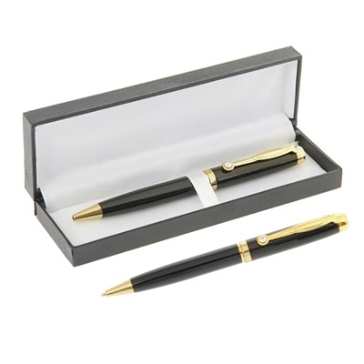 Ручка шариковая, подарочная, в кожзам футляре, поворотная, "Файт", чёрный с золотом