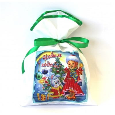 Новогодний мешок для конфет и подарков 20х30 см. Снегурка и заяц