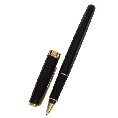 Ручка подарочная шариковая в кожзам футляре, корпус черный с золотом