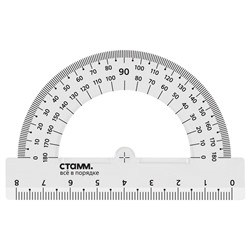 Транспортир 180°/8см СТАММ, пластиковый, прозрачный, бесцветный