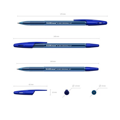 Набор ручек шариковых ErichKrause R-301 Original Stick, 4 штуки, стандартный узел 0,7 мм, чернила микс, корпус тонированный микс