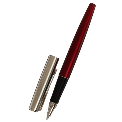 Ручка подарочная шариковая в кожзам футляре, корпус бордо с серебром