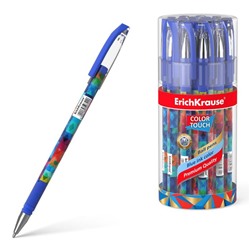 Ручка шариковая узел 0.7 мм, ErichKrause, ColorTouch Patchwork, резиновый держатель, синяя
