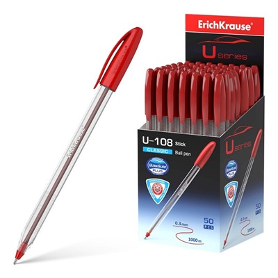 Ручка шариковая ErichKrause U-108 Classic Stick 1.0, Ultra Glide Technology, чернила красные