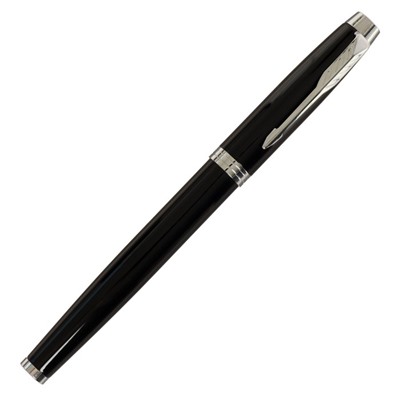 Ручка подарочная шариковая в кожзам футляре, корпус черный с серебром
