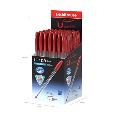 Ручка шариковая ErichKrause U-108 Classic Stick 1.0, Ultra Glide Technology, чернила красные