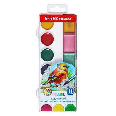 Акварель 11 цветов ErichKrause ArtBerry Pearl, перламутровая, с УФ-защитой, с увеличенными кюветами XXL, пластик, европодвес, без кисти