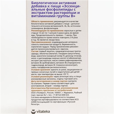 Эссенциальные фосфолипиды с экстрактом расторопши и витаминами B, 60 капсул по 1250 мг