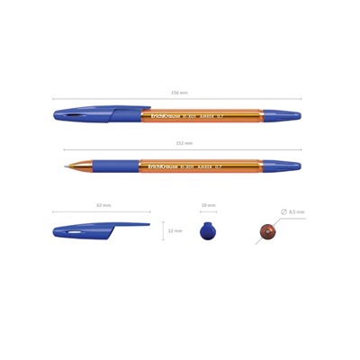 Набор ручек шариковых 3 штуки ErichKrause R-301 Amber Stick & Grip, узел 0.7 мм, чернила синие, резиновый упор, длина линии письма 1000 метров, европодвес