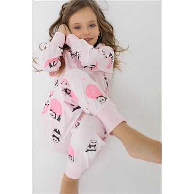 Пижама для девочки Crockid К 1512 панды в космосе на нежно-розовом