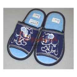 Домашняя обувь детская, махра синяя, вышивка "Собачки" 313007